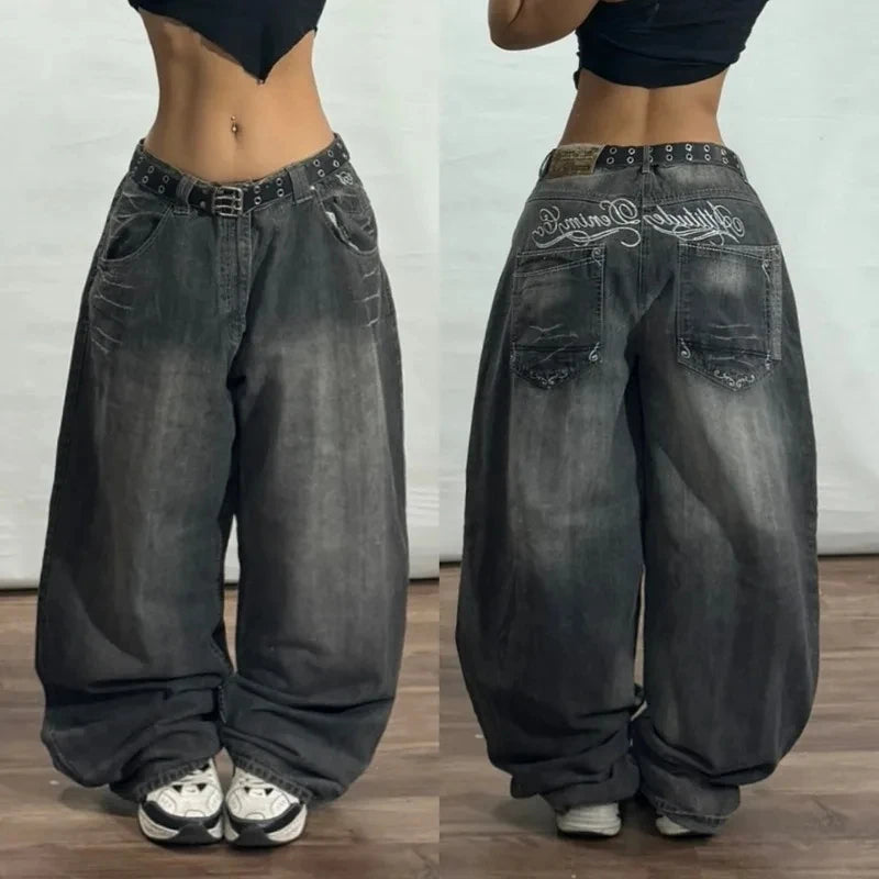 Jeans – Y2K Baggy, Oversized Print, High-Waist Wide-Leg