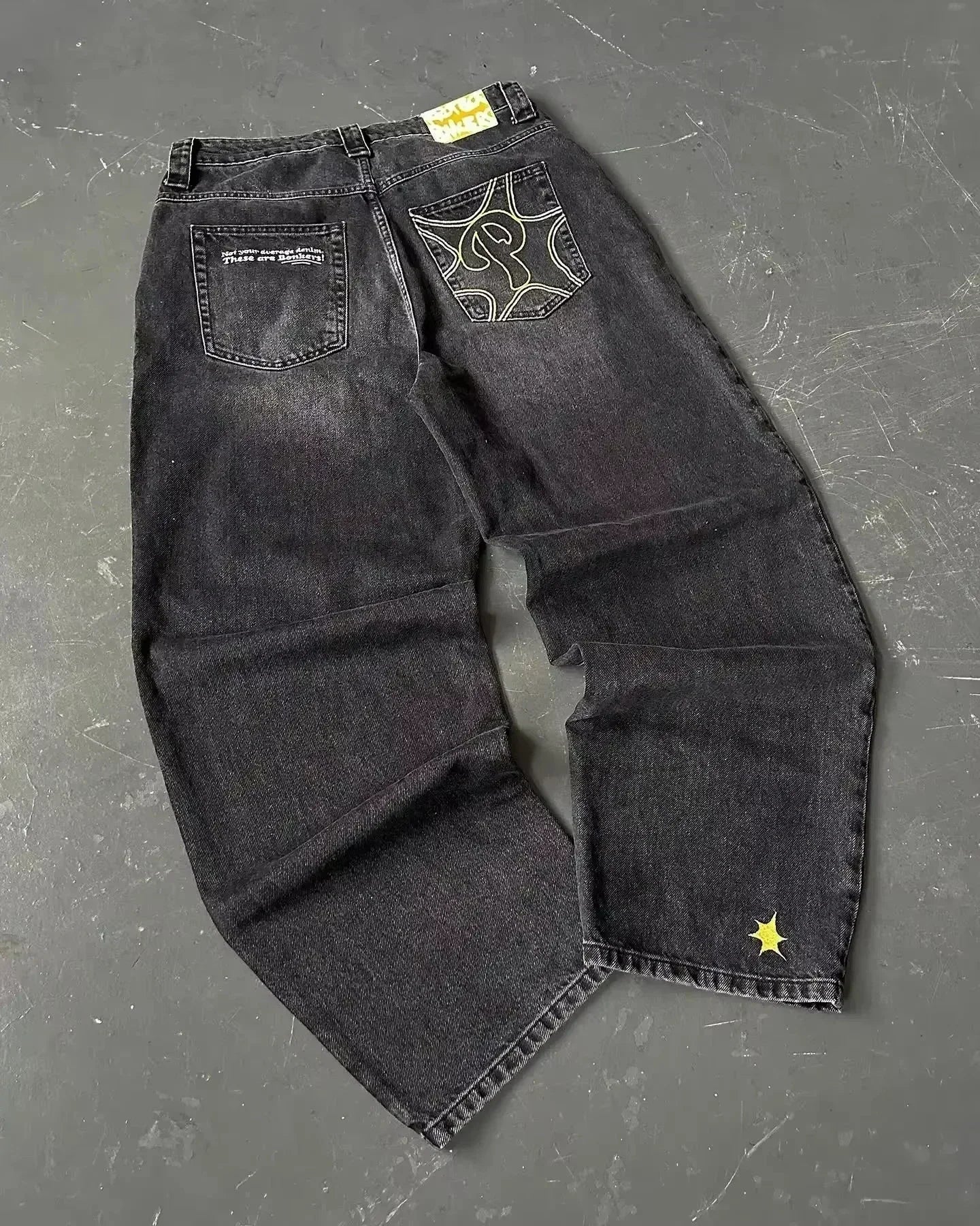 Jeans – Y2K Skull Embroidered, Wide-Leg Harajuku Hip-Hop