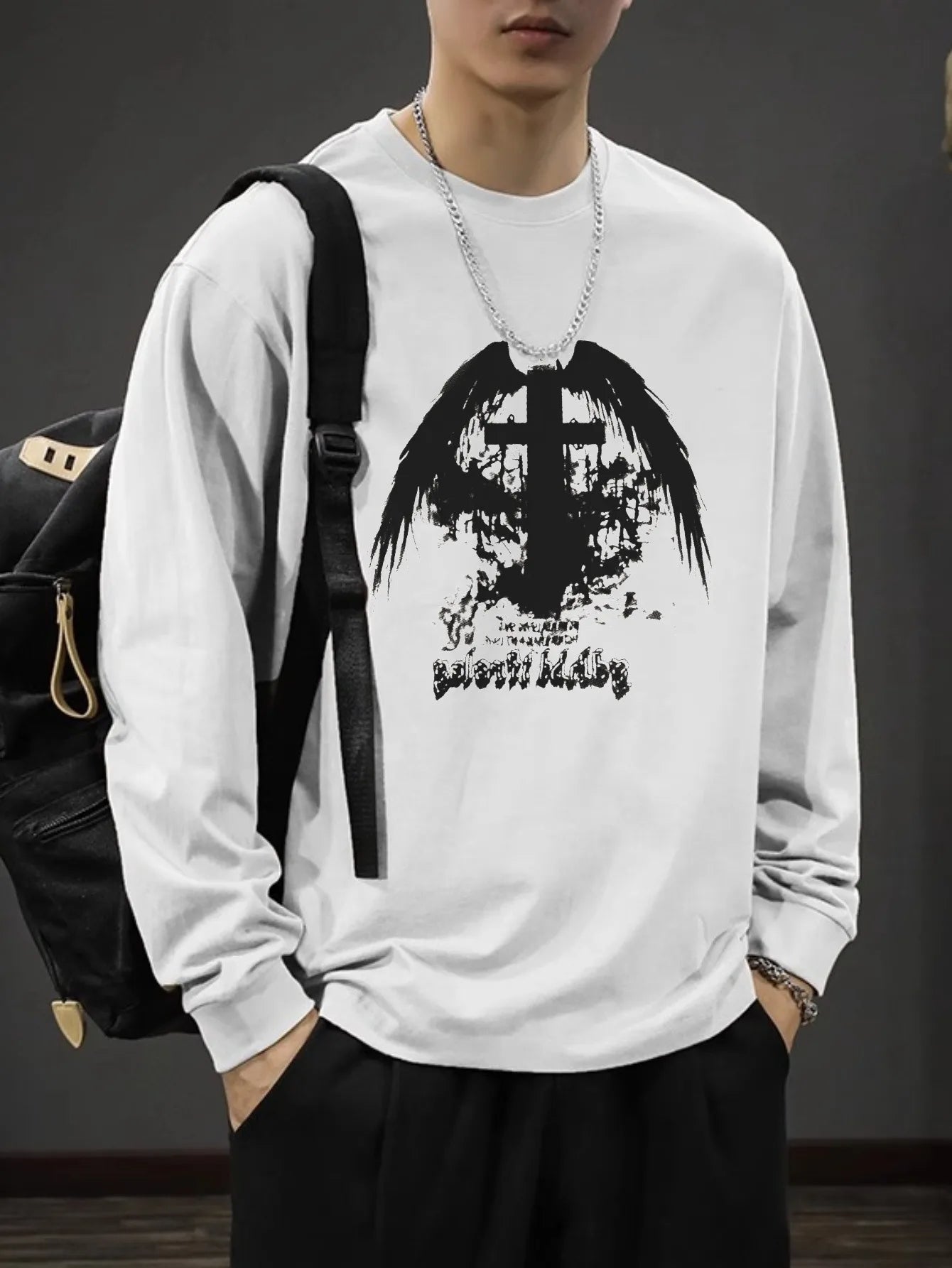 T-Shirt – Cross of Thorns, Long Sleeve, Y2K Oversize Hip-Hop