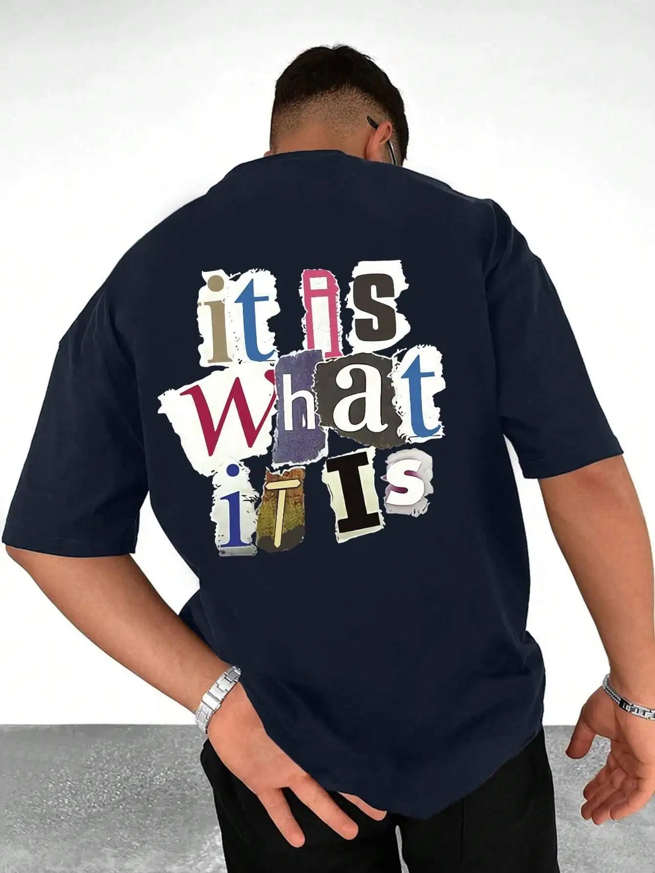 Men’s Oversized Cotton T-Shirt – “It Is What It Is” Letter Print