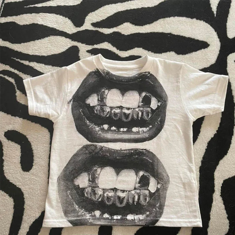 Women’s Punk Y2K Tee – Gothic Street EMO Short Sleeve, 2024 Summer Top