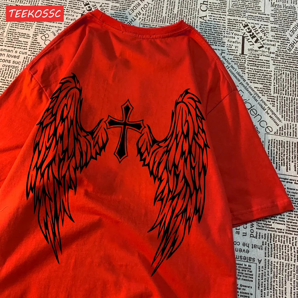Casual T-Shirt Wing Print, Oversize O-Neck