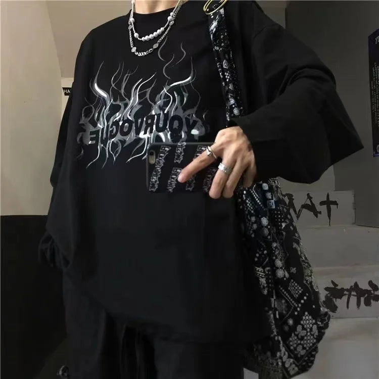 T-Shirt – Cross of Thorns, Long Sleeve, Y2K Oversize Hip-Hop