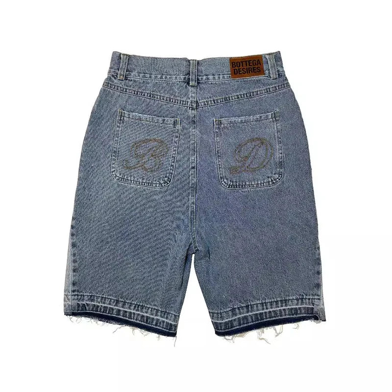 Denim Shorts – Harajuku Retro, Letter Embroidery, Oversized Y2K Style