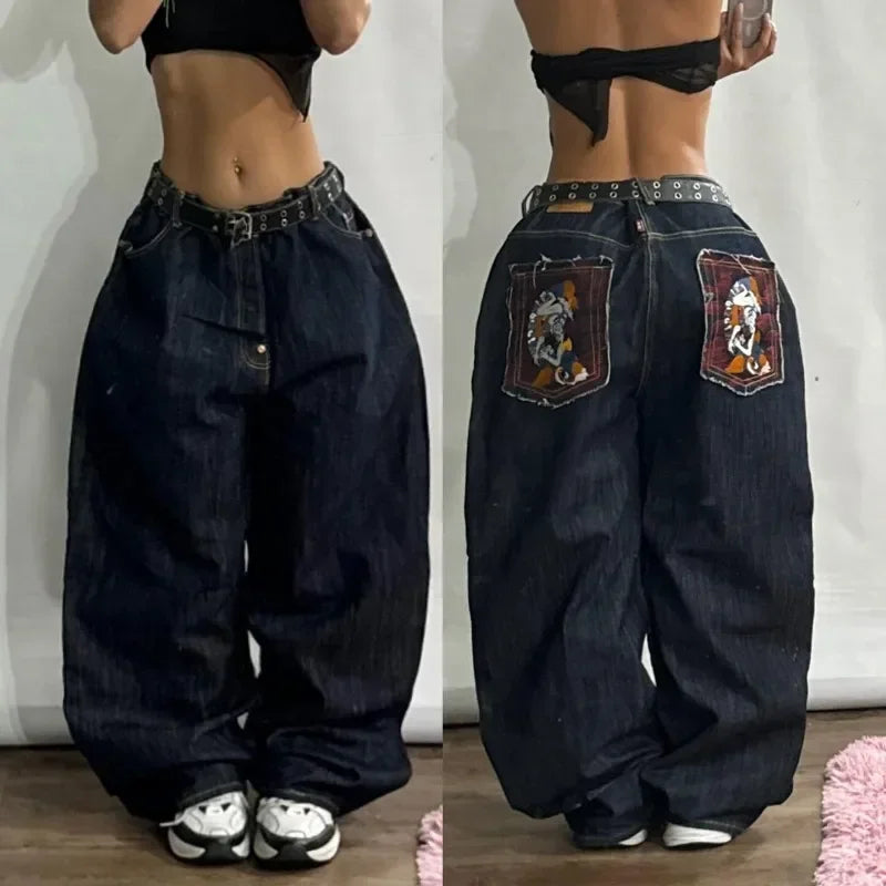 Jeans – Y2K Baggy, Oversized Print, High-Waist Wide-Leg