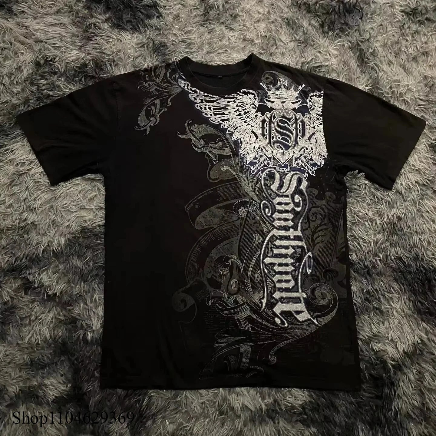 Y2K Gothic T-Shirt – Print, Oversized Cotton, Round Neck
