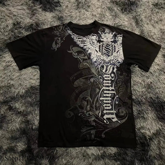 Y2K Gothic T-Shirt – Print, Oversized Cotton, Round Neck
