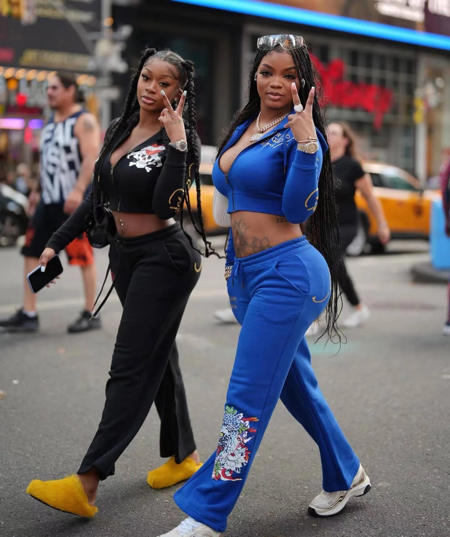Women’s Two-Piece Set – Skull Print Zipper Cardigan & High Waist Straight Trousers, Trendy Street Style