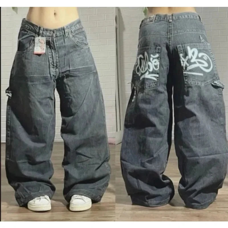 Jeans – Y2K Baggy, Oversized Print, High-Waist Wide-Leg