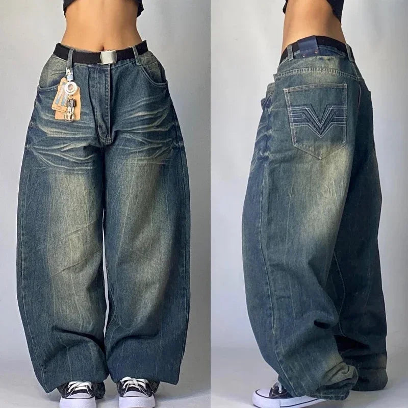 Jeans – Y2K Baggy, Oversized Print, High-Waist Wide-Leg