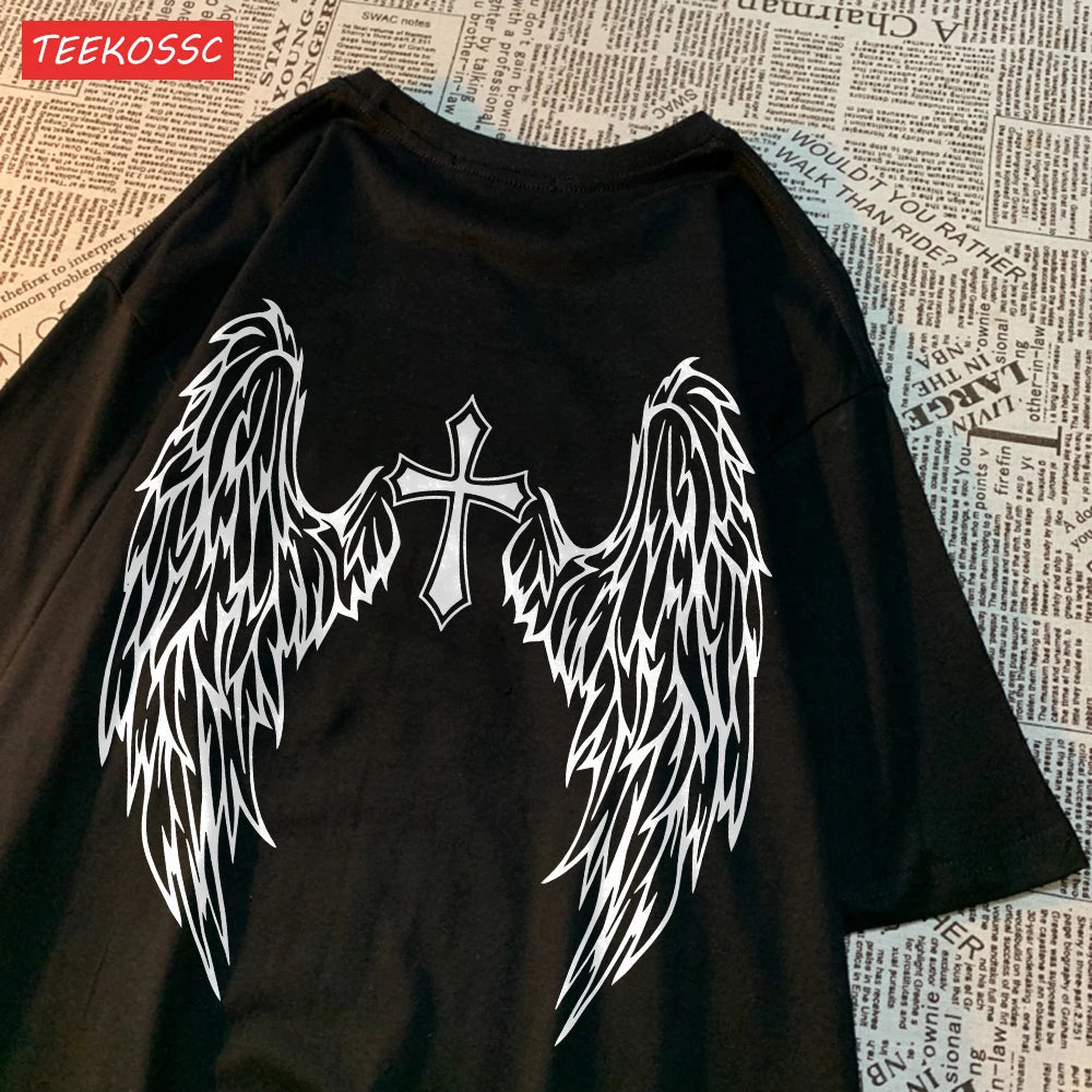 Casual T-Shirt  Wing Print, Oversize O-Neck