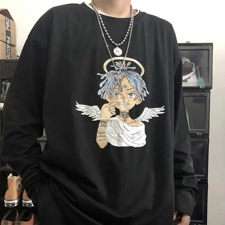 T-Shirt – Cross of Thorns, Long Sleeve, Y2K Oversize Hip-Hop