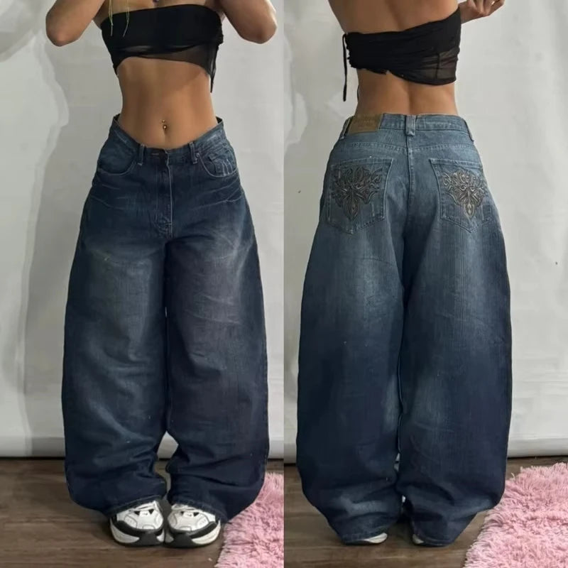Jeans – Y2K Baggy, Oversized Print, High-Waist Wide-Leg