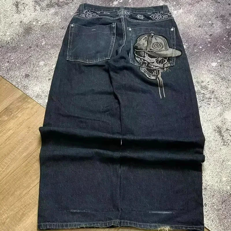 Jeans – Y2K Oversized Baggy, Wide-Leg Black Denim, Vintage Streetwear