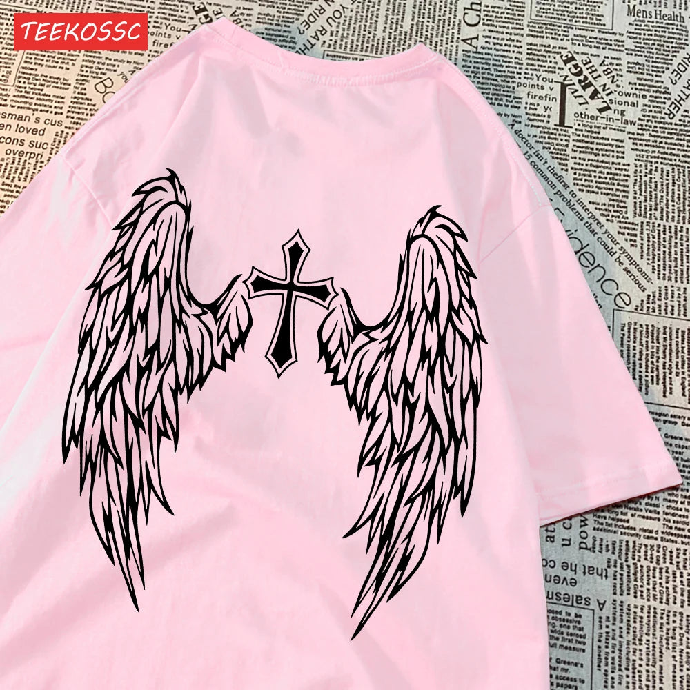Casual T-Shirt  Wing Print, Oversize O-Neck
