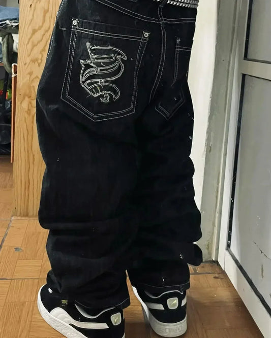 Jeans – Y2K Oversized Baggy, Wide-Leg Black Denim, Vintage Streetwear