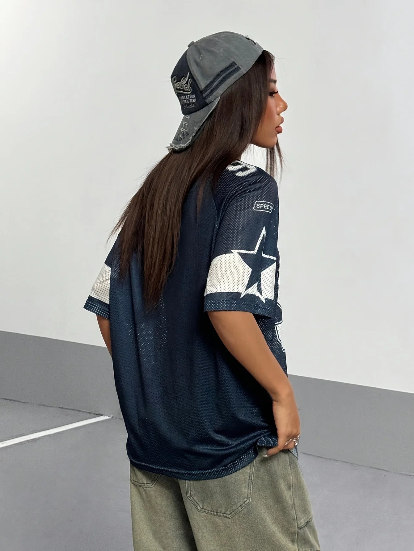 Summer T-Shirt – V-Neck, Digital Print, Casual Baseball Style