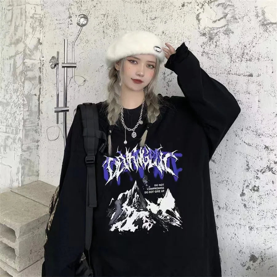 T-Shirt – Cross of Thorns, Long Sleeve, Y2K Oversize Hip-Hop