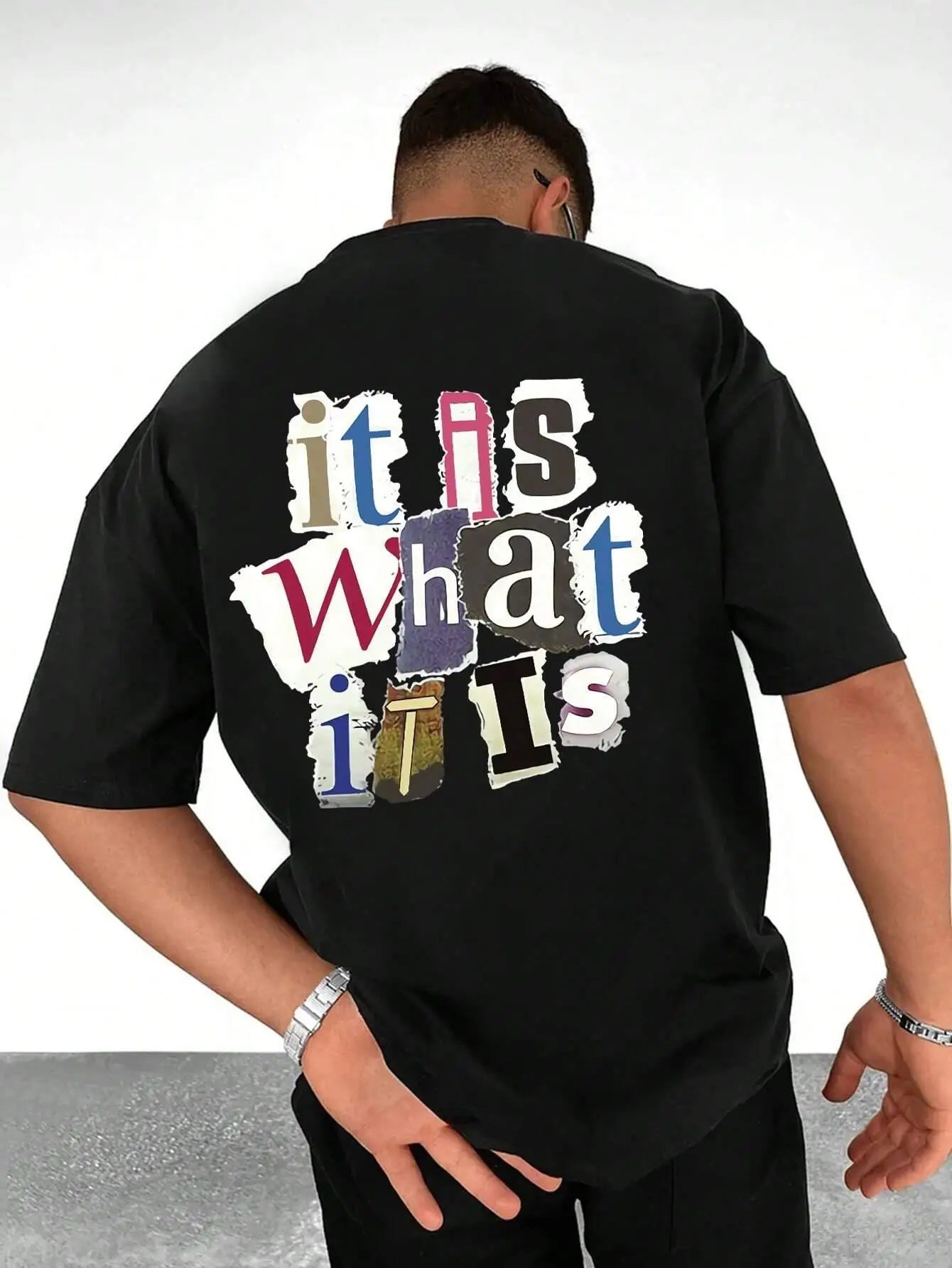 Men’s Oversized Cotton T-Shirt – “It Is What It Is” Letter Print