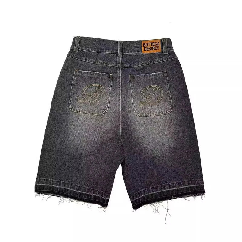 Denim Shorts – Harajuku Retro, Letter Embroidery, Oversized Y2K Style