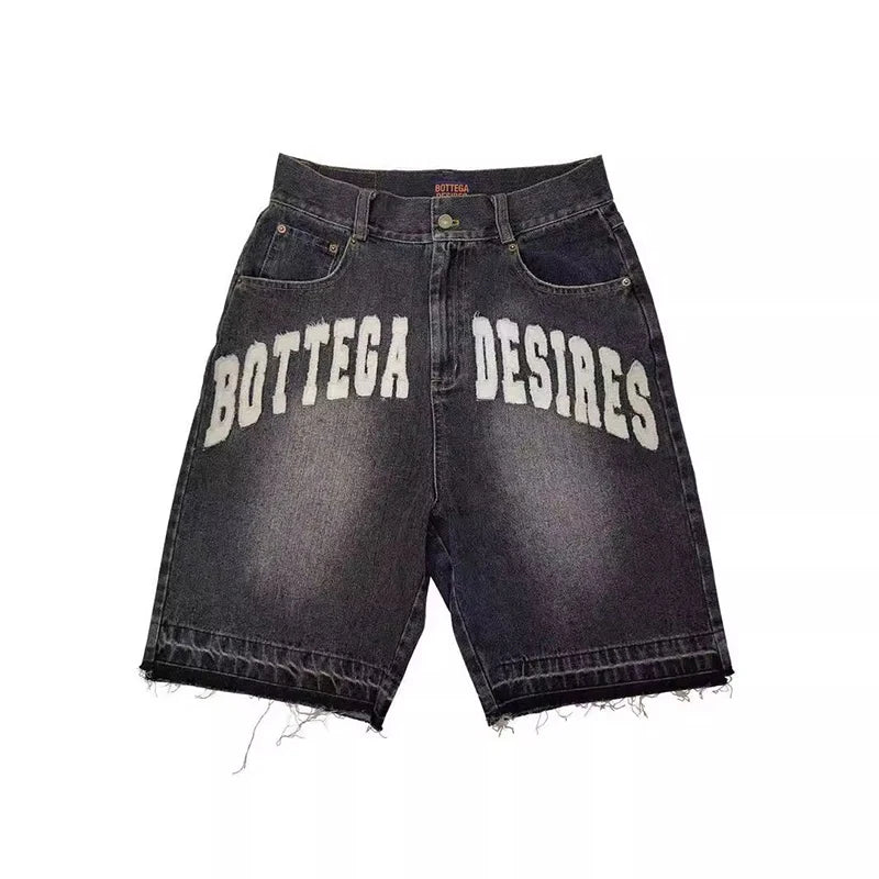 Denim Shorts – Harajuku Retro, Letter Embroidery, Oversized Y2K Style