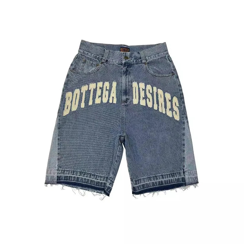 Denim Shorts – Harajuku Retro, Letter Embroidery, Oversized Y2K Style