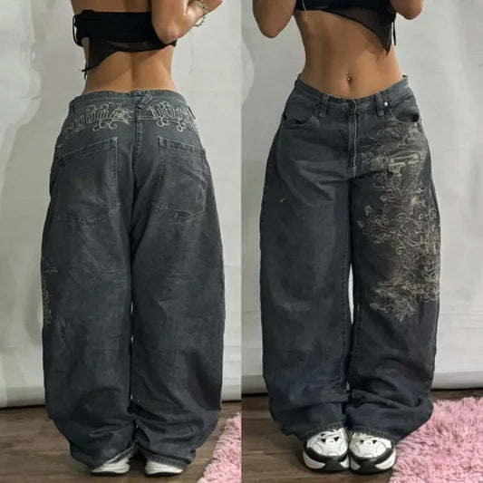 Jeans – Y2K Baggy, Oversized Print, High-Waist Wide-Leg
