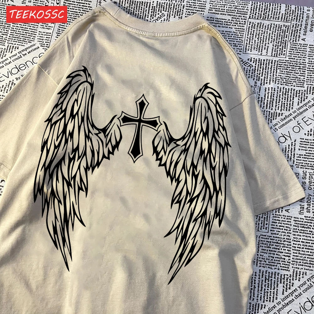 Casual T-Shirt  Wing Print, Oversize O-Neck
