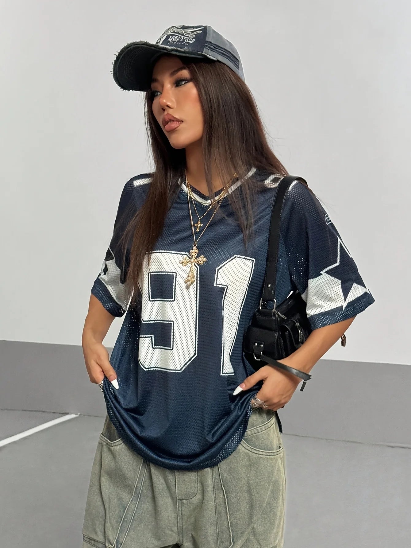 Summer T-Shirt – V-Neck, Digital Print, Casual Baseball Style