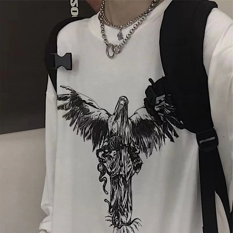 T-Shirt – Cross of Thorns, Long Sleeve, Y2K Oversize Hip-Hop