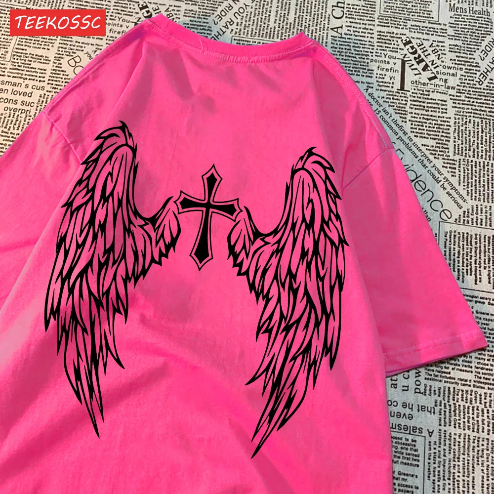Casual T-Shirt  Wing Print, Oversize O-Neck