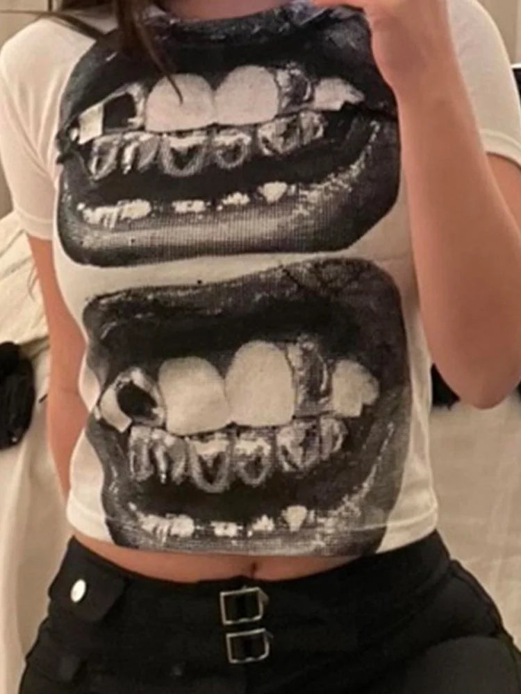 Women’s Punk Y2K Tee – Gothic Street EMO Short Sleeve, 2024 Summer Top