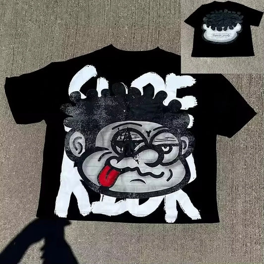 Vintage Graphic Cotton T-Shirt – Men’s Oversize Y2K Streetwear, Summer Short Sleeve