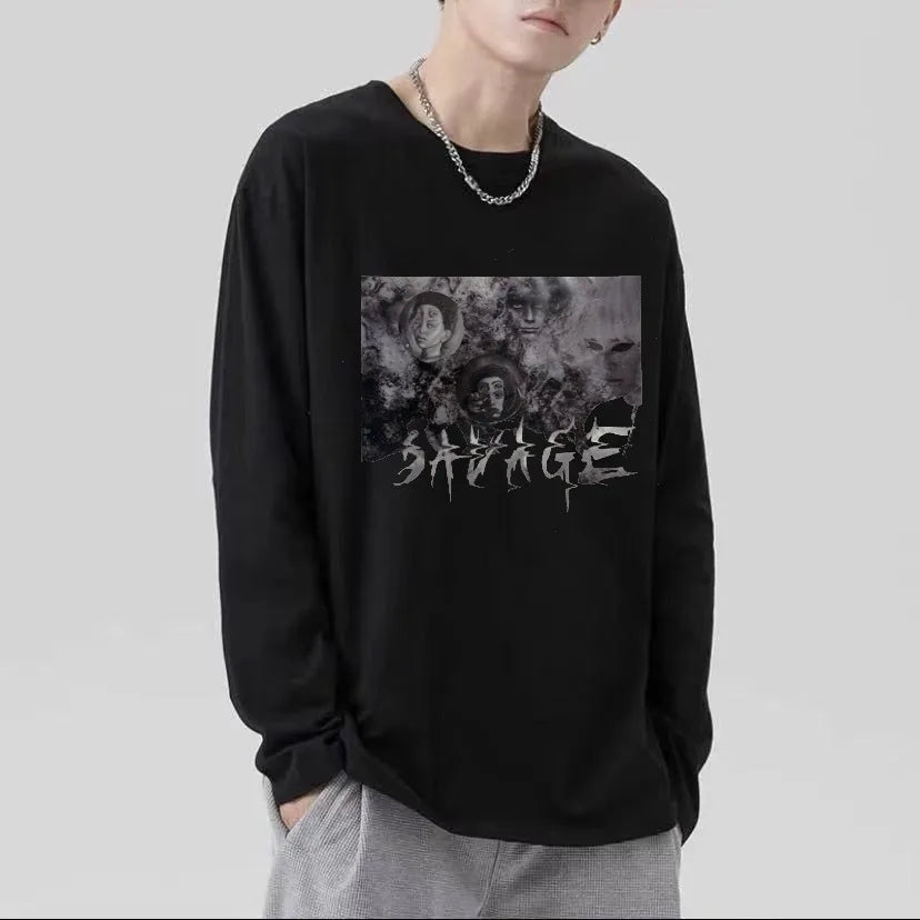 T-Shirt – Cross of Thorns, Long Sleeve, Y2K Oversize Hip-Hop