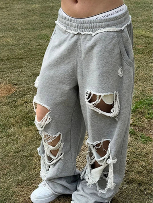 Distressed Gray Baggy Joggers