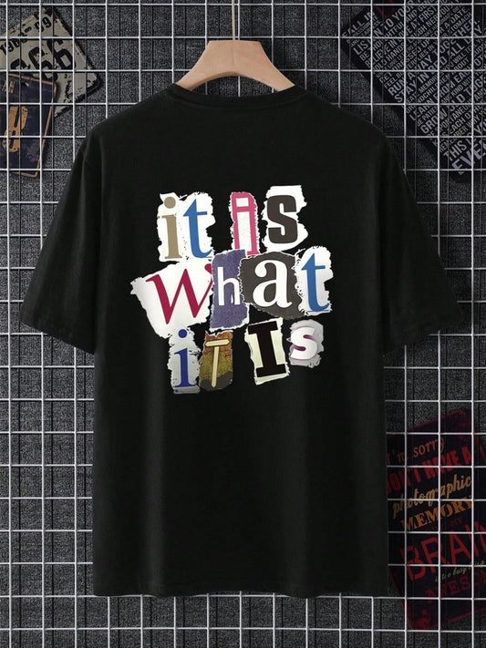 Men’s Oversized Cotton T-Shirt – “It Is What It Is” Letter Print