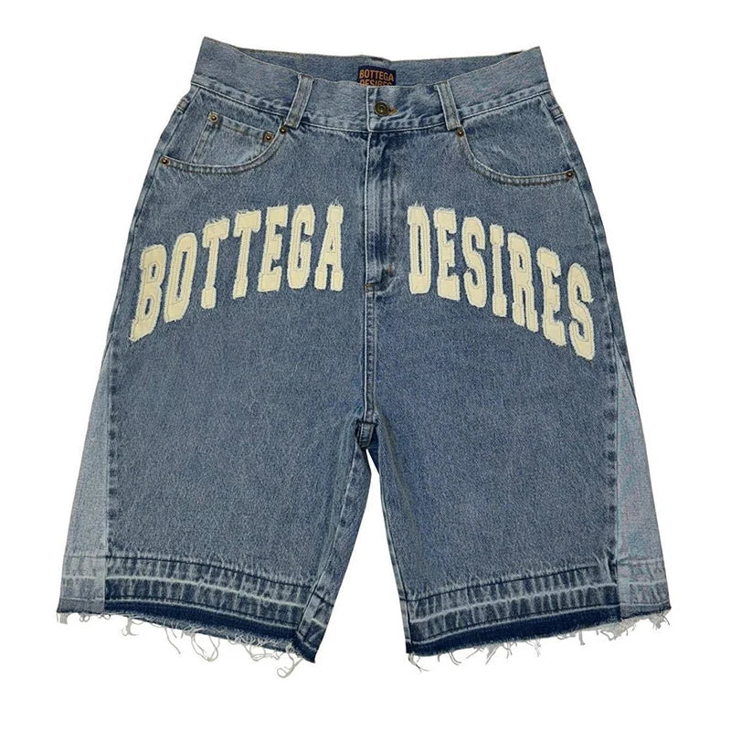 Denim Shorts – Harajuku Retro, Letter Embroidery, Oversized Y2K Style