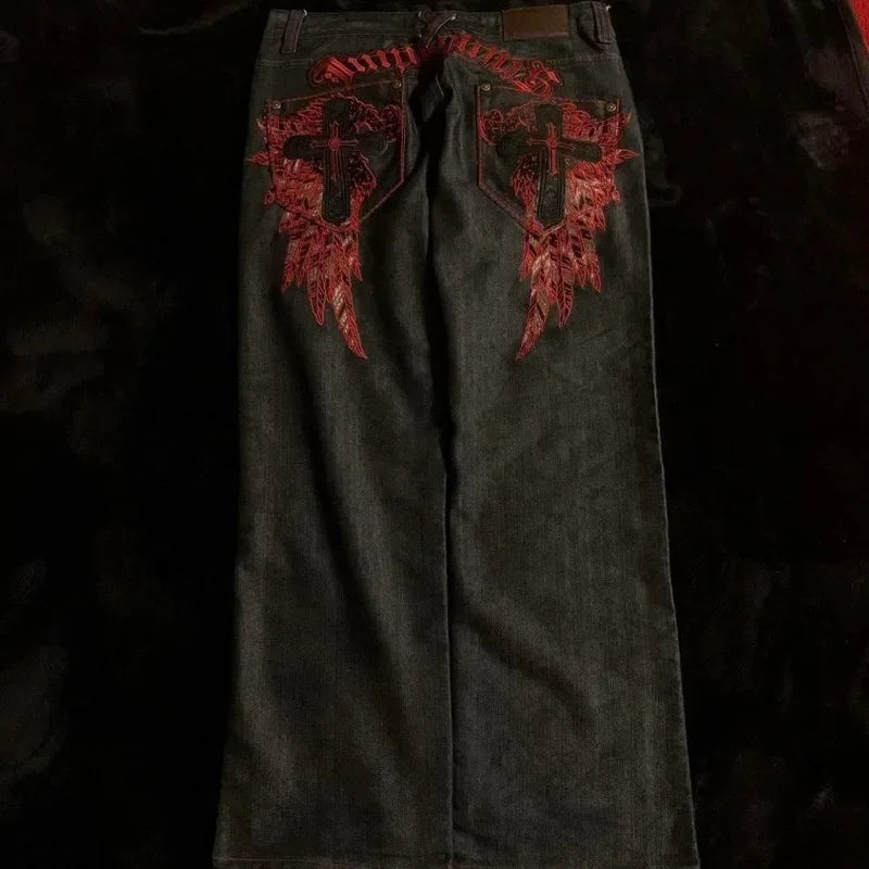 Jeans – Gothic Embroidered, Y2K High Waist, Retro Street Style
