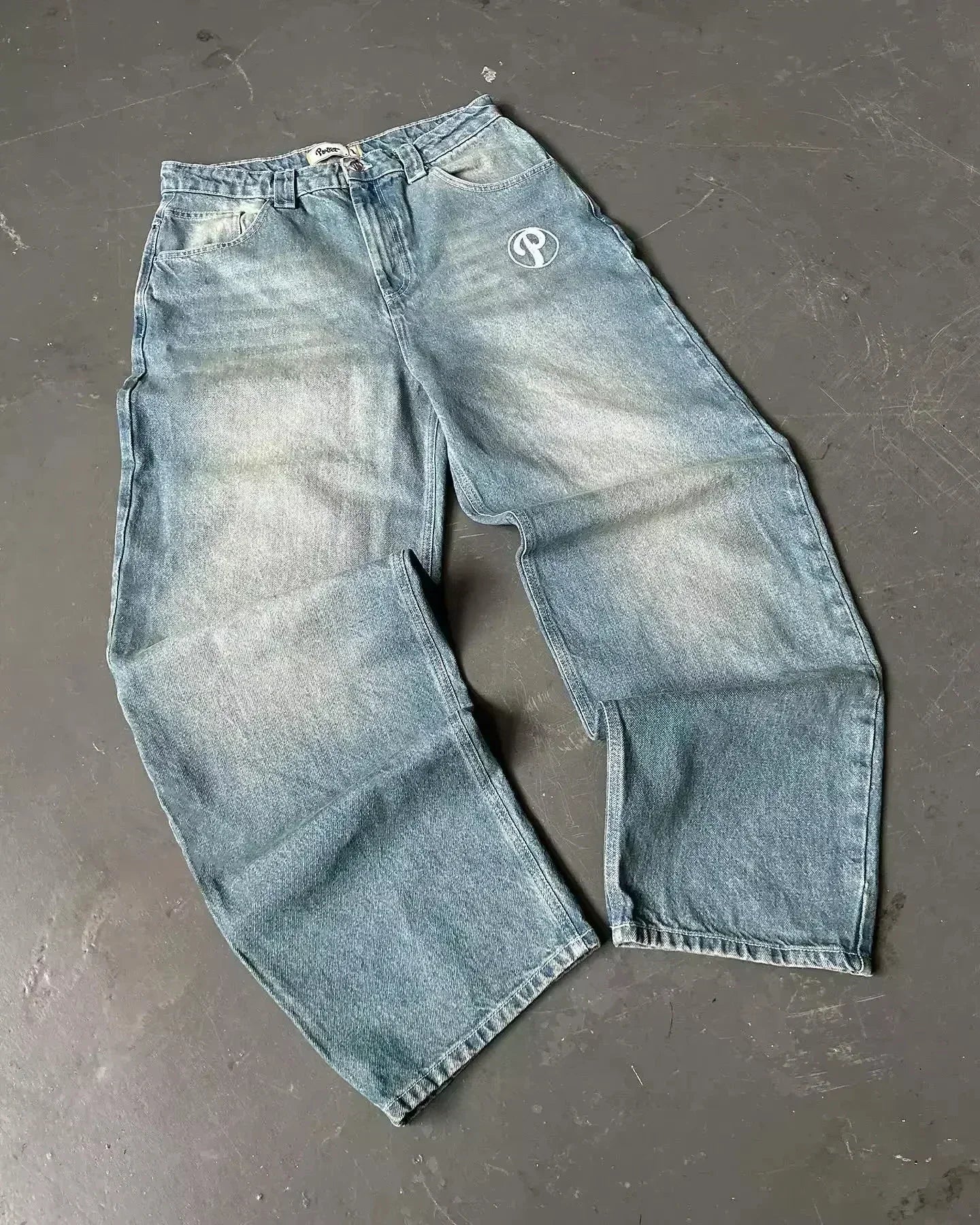 Jeans – Y2K Skull Embroidered, Wide-Leg Harajuku Hip-Hop