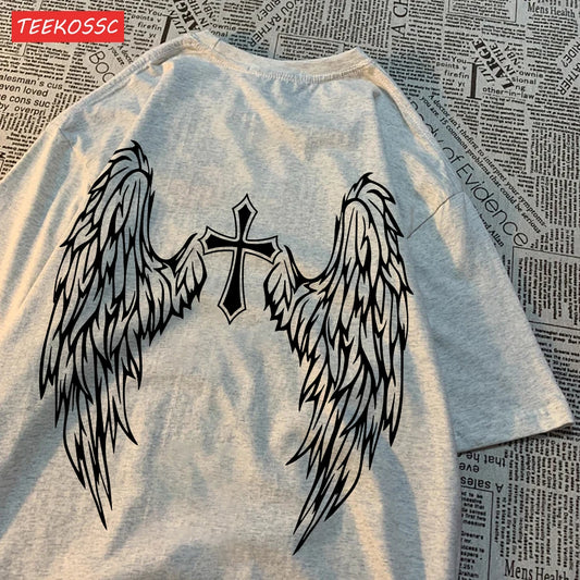 Casual T-Shirt  Wing Print, Oversize O-Neck